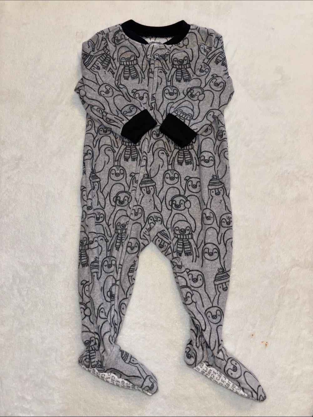 (2 for $10) carters Gray One-Piece zip upfootie/ sleeper with Penguin Print